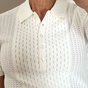 Reiss White Textured Knit Polo Top